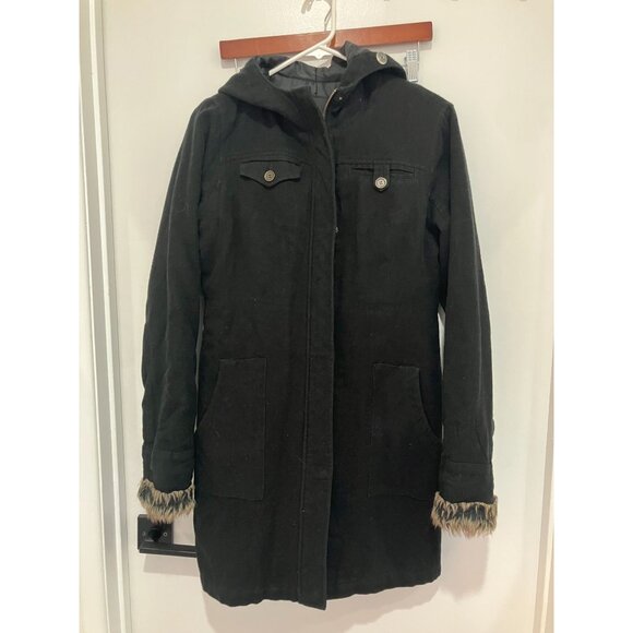 Volcom Women's Vintage Y2K Faux Fur Cuffed Hooded Parka, Black, Size Medium - Picture 1 of 4